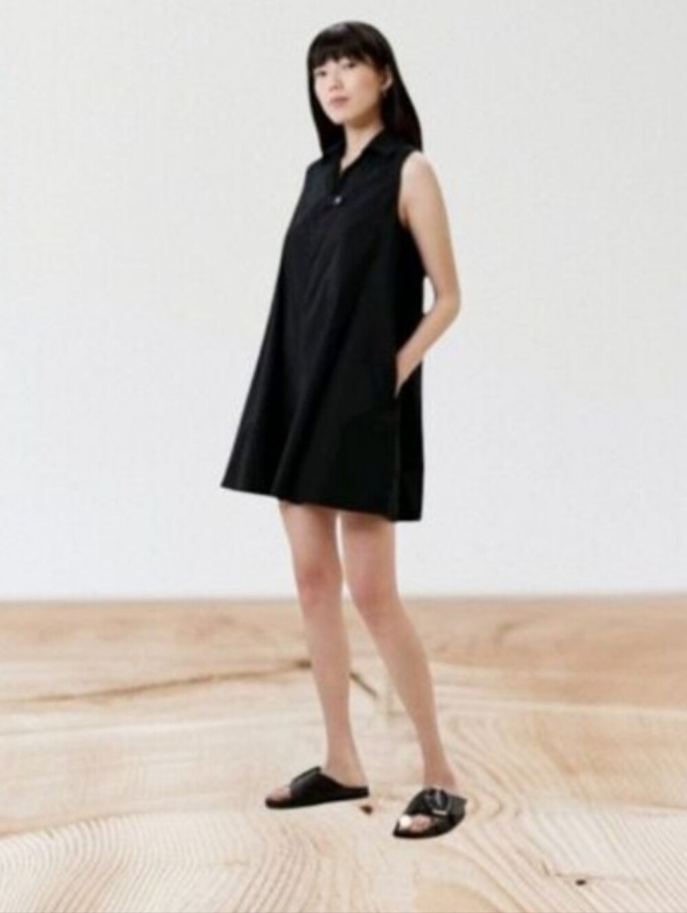 Banana Republic Black Poplin SL Collar Neck Lagenlook Swing Dress Size XL NWT